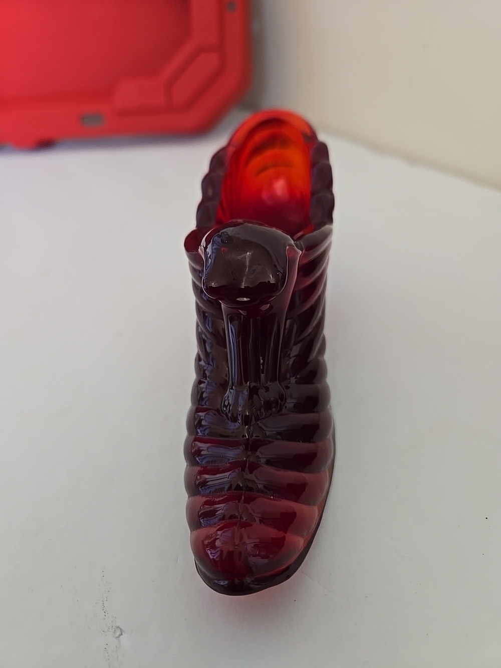 Fenton With Cat Amberian Red Decorative Glass Shoe - Women Shoe Signed - Picture 3 of 4